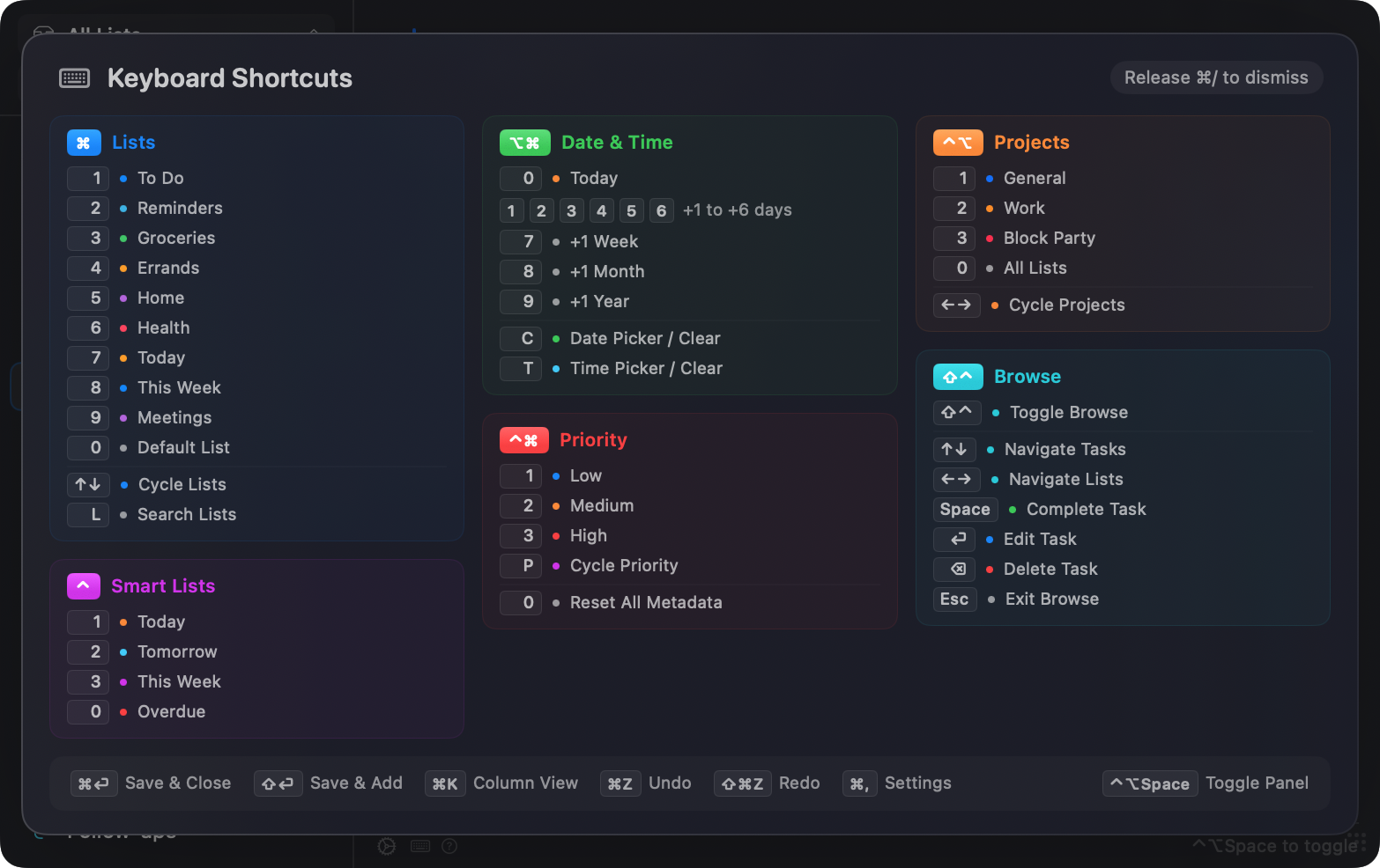 Keyboard controls and shortcut hints in SideDoor Tasks